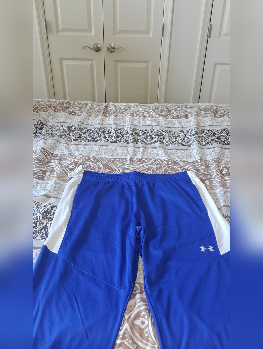 Under Armour Blue Athletic Track Pants with White Panels
